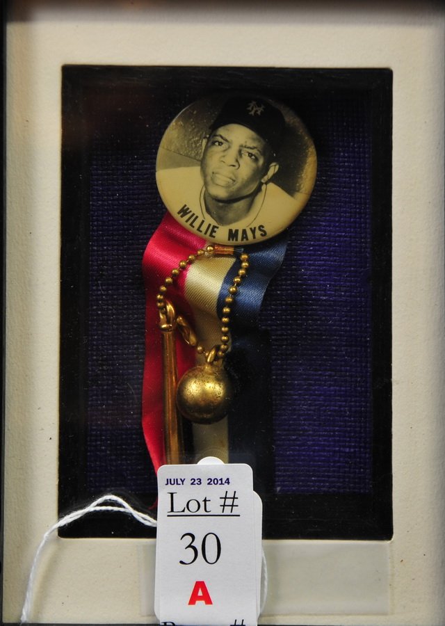 1950's Willie Mays Pin with Ribbon: 1950's Willie Mays Pin with Ribbon