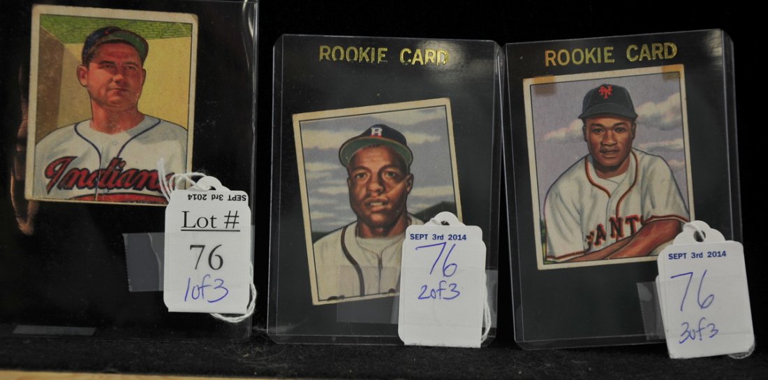 Bowman 1950 Early Wynn: and two early African American rookies: Sam Jethroe (Braves) and Hank Thompson (Giants).