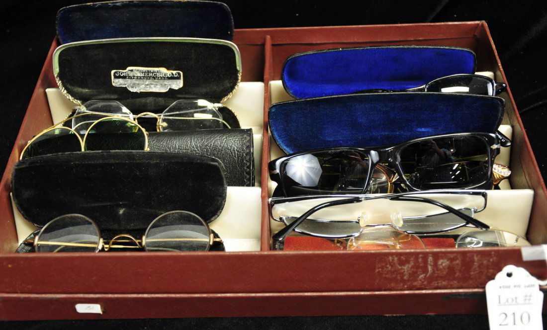 13 pairs of glasses and sunglasses collection: to include: Persol Italian sunglasses, Artcraft, old granny glasses, etc.
