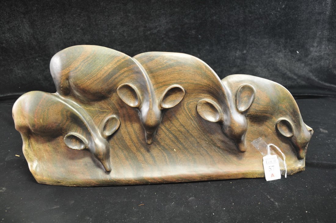 Marble Sculpture of 4 Deer #650 On Base 21": Marble Sculpture of 4 Deer #650 On Base 21"