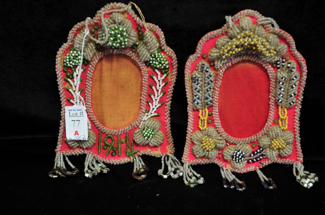 Pair of Bead Work Picture Frames: One Dated 1914