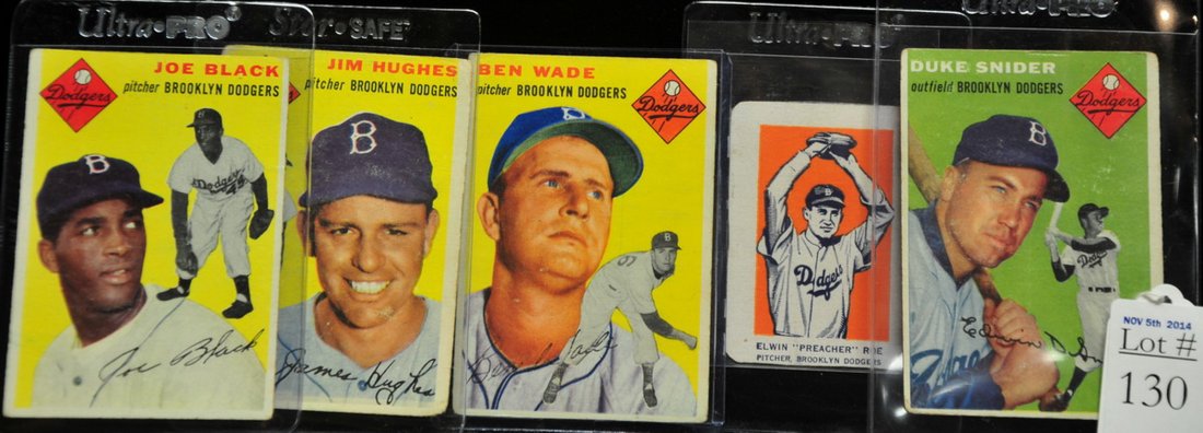 1950's Brooklyn Dodgers Card Lot: 1950 Bowman Jackie Robinson, 1954 Duke Snider, 1954 Gil Hodges, 1954 Joe Black, 1954 Jim Hughes, 1954 Ben Wade and 1952 Preacher Roe