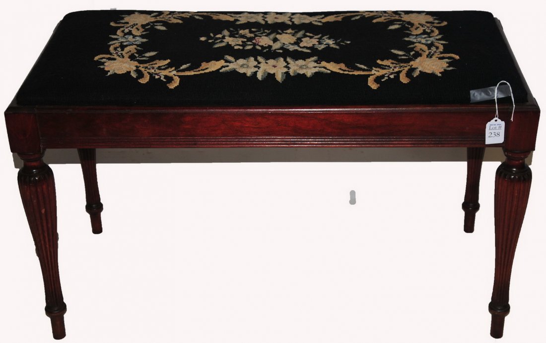 Mahogany Needlepoint Piano Bench 32": Mahogany Needlepoint Piano Bench 32"