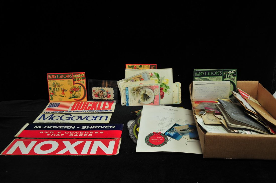 Four Boxes of Estate Ephemera: Including Trade Cards, Visiting Cards, Advertisements and more