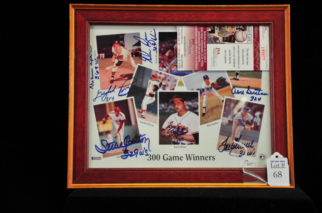 Autographed 8x10 300 Game Winners: Niekro, Spahn, Carlton, Seaver, Wynn, Perry Sutton JSA COA