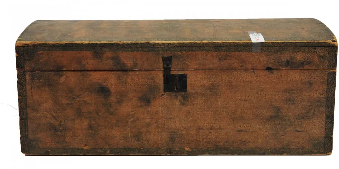 Antique Dome top Trunk: In Smoke Grain and hand painted measures 28x14x11 high