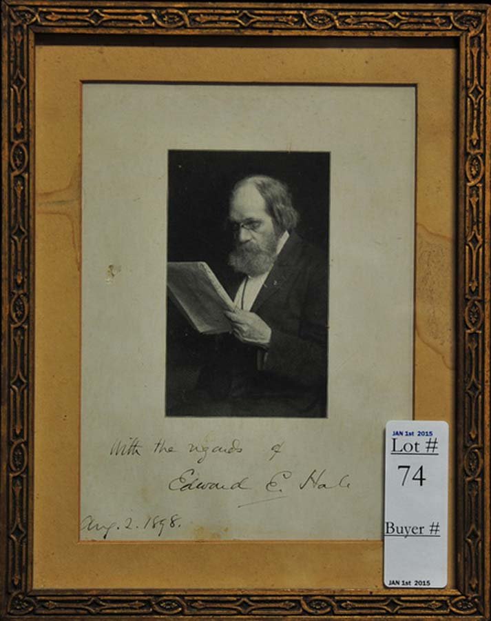 Edward Everett Hale Signed Photo: signed August 2 1898 by the American Author, Historian and Minister 5x7