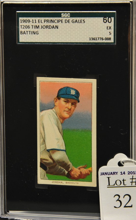 1909-11 T206 Tim Jordan Batting: El Principe De Gales Back SGC Graded 60 EX 5