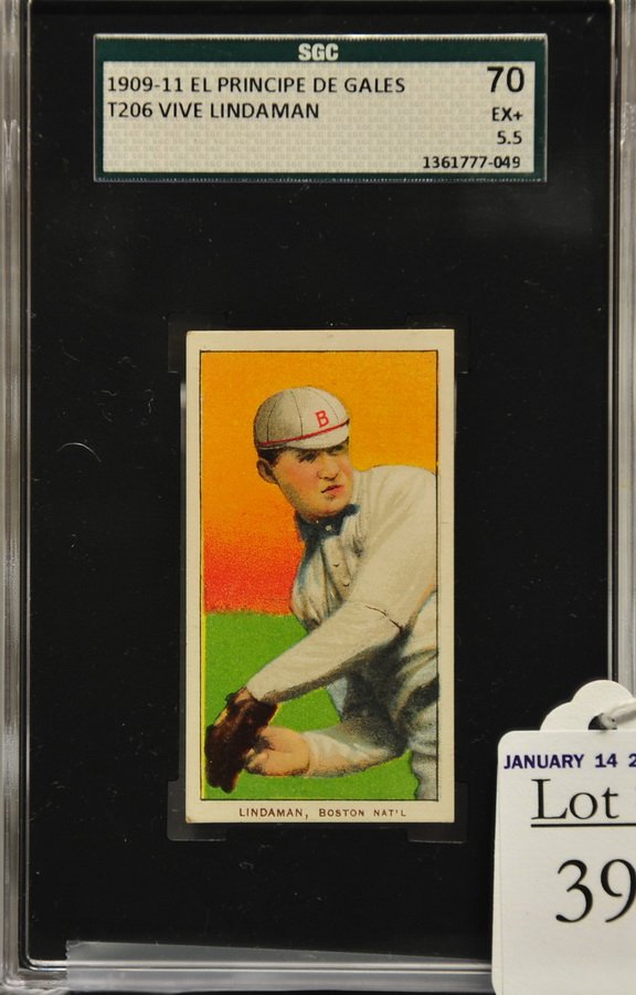 1909-11 T206 Vive Lindaman Throwing: El Principe De Gales Back SGC Graded 70 EX +5.5