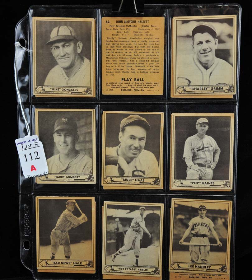 17 1940 Playball Cards: Mike Gonzales, Charley Grimm, Harry Gumbert, Mule Haas, Pop Haines,Bad News Hale, Hot Potato Hamlin, Lee Handley, Bucky Harris, Buddy Hassett, Frank hayes, Ray Hayworth, Don heffner, Harry Heilman, Bi