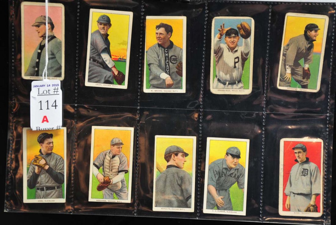 10 Raw T206 Cards: Sweet Caporal and Piedmont Backs Sheckard, Kroh, M.Brown, Branfield, Schaeffer, Joss, Needham, Schulte, JJ Clarke and Bush