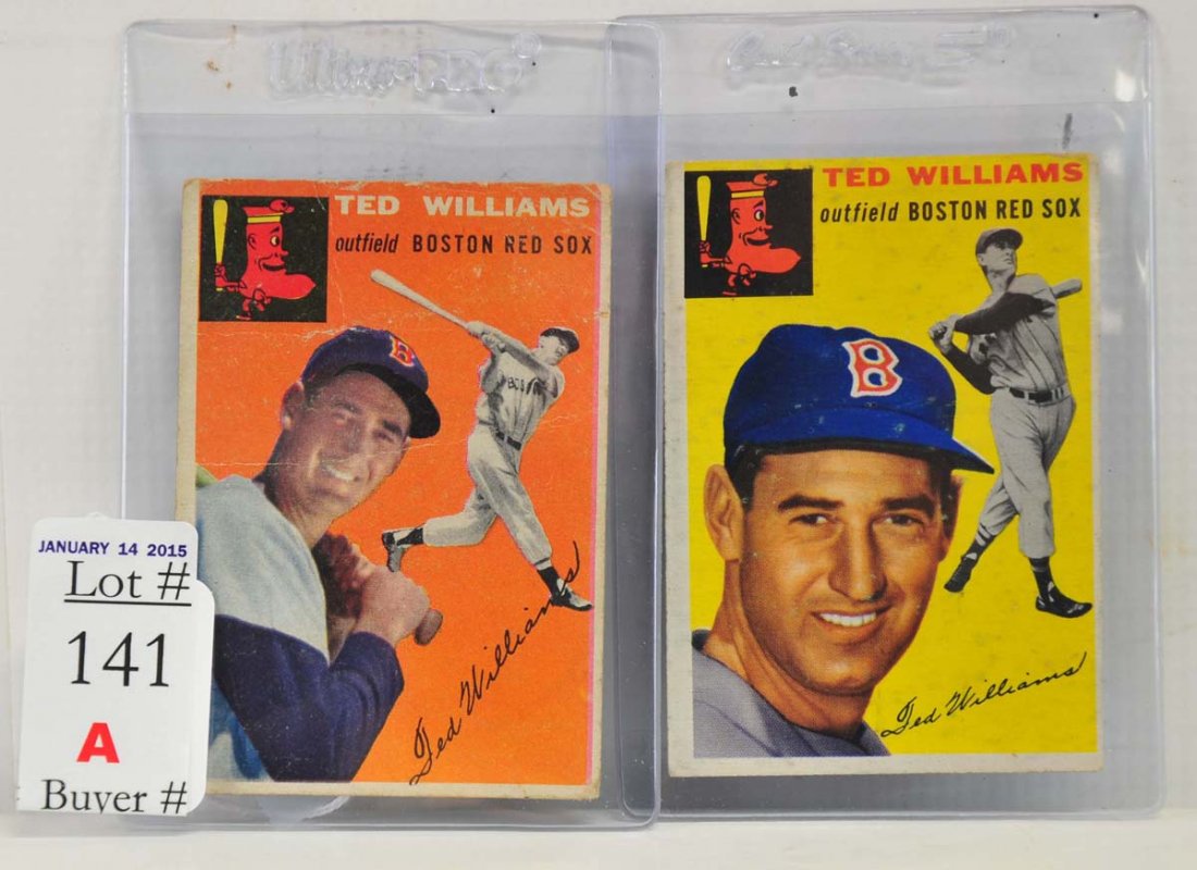 Two 1954 Topps Ted Williams Cards: Card 1 and Card 250