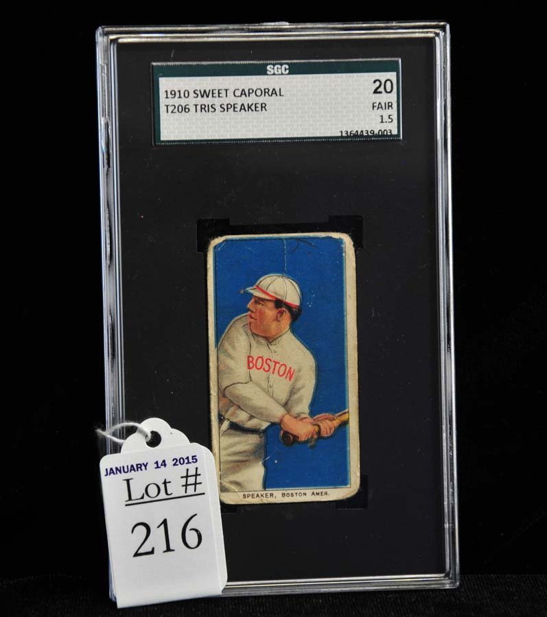 1910 T206 Tris Speaker: Sweet Caporal back SGC graded 20 Fair 1.5