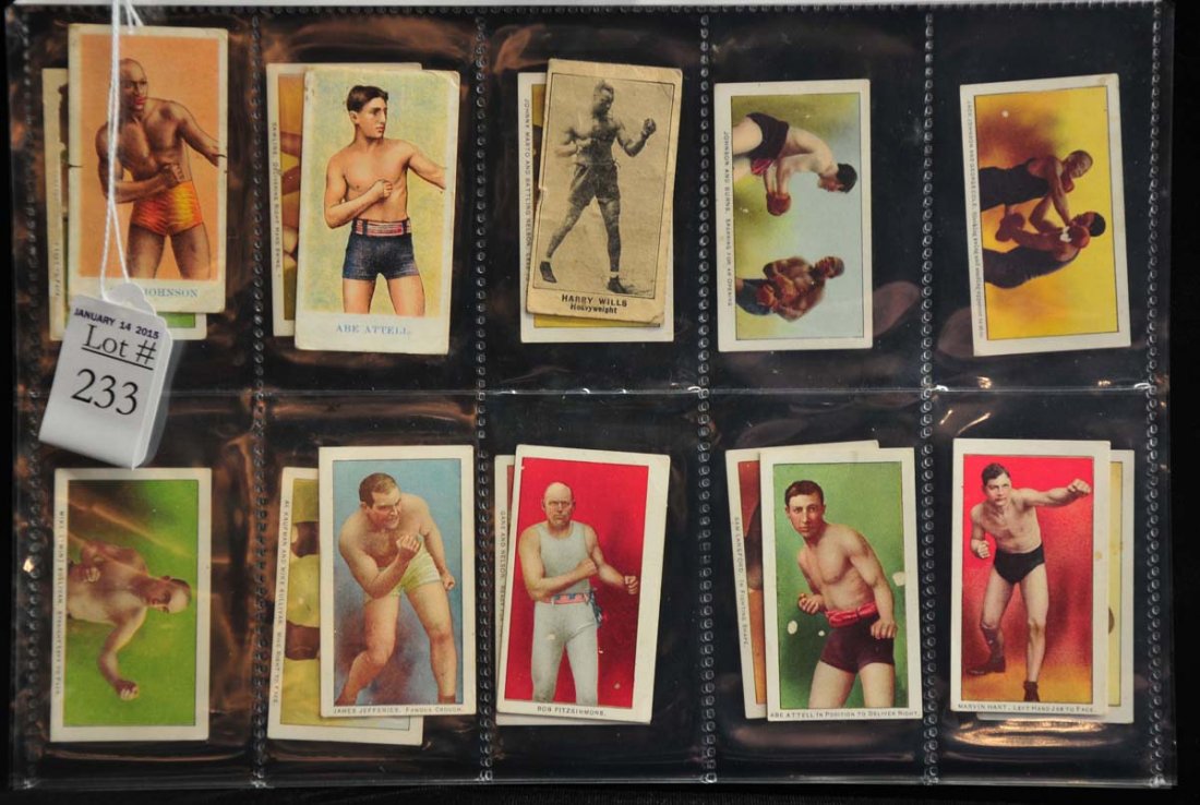 Collection of 17 Scrappers Boxing Cards: Including Jack Johnson(7) Cards, Abe Attell and more