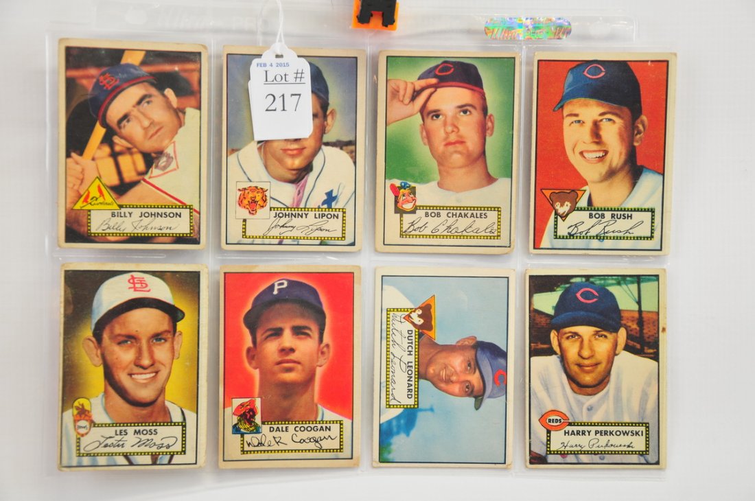 Collection of 26 different Topps 1952 baseball: cards including 6 black back low numbers plus a 1951 Topps first baseball issue gum wrapper.