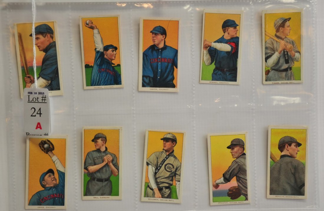 10 Raw T206 Cards With EPDG Backs: Players are Griffith With Bat, Fromme Throwing, Gasper, Downey with bat, Tinker with bat, Oakes fielding, Ball, Reulbach, Pfeister and Schulte