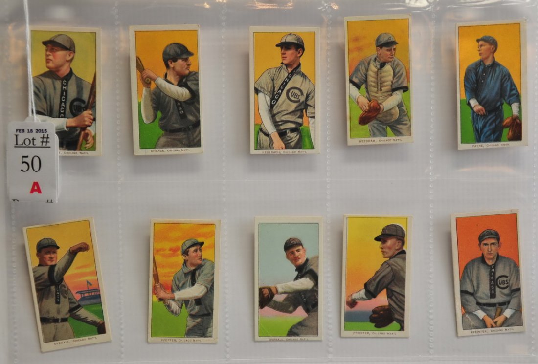 10 Raw T206 cards with EPDG Backs: Players are Steinfeldt, Chance, Reulbach, Needham, Payne, Overall, Pfeffer, Overall Glove Showing, Pfeister Glove and Pfeister Portrait.