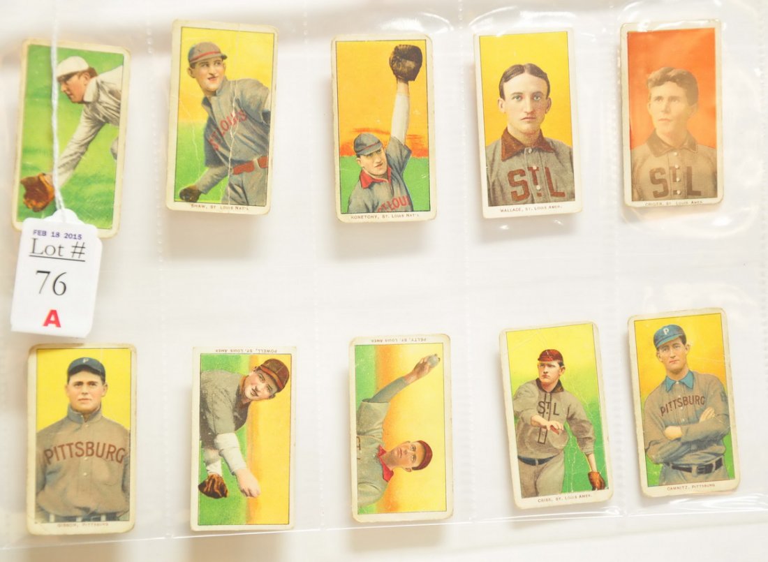10 Raw T206 Cards With Sweet Caporal Backs: Players are Conroy, Shaw, Konetchy,Wallace, Criger, Gibson, Powell, Pelty, Criss and Camnitz 9 cards are series 150 1 card is series 350 subjects