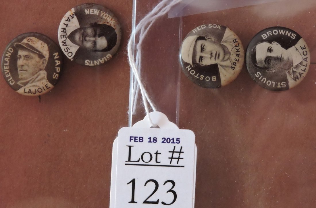 4 Sweet Caporal Pins: Christy Mathewson, Nap Lajoie, Tris Speaker and Bobby Wallace