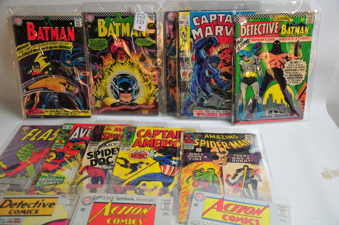 Collection of 1960's Comic Books: The Amazing Spiderman #37,#56, Captain America #105, The Mighty Avengers #65,The Flash # 143, Batman #188, #192,#201, Doctor Strange #175, Captain Marvel #16, Action Comics #314,#327, Detective Comics