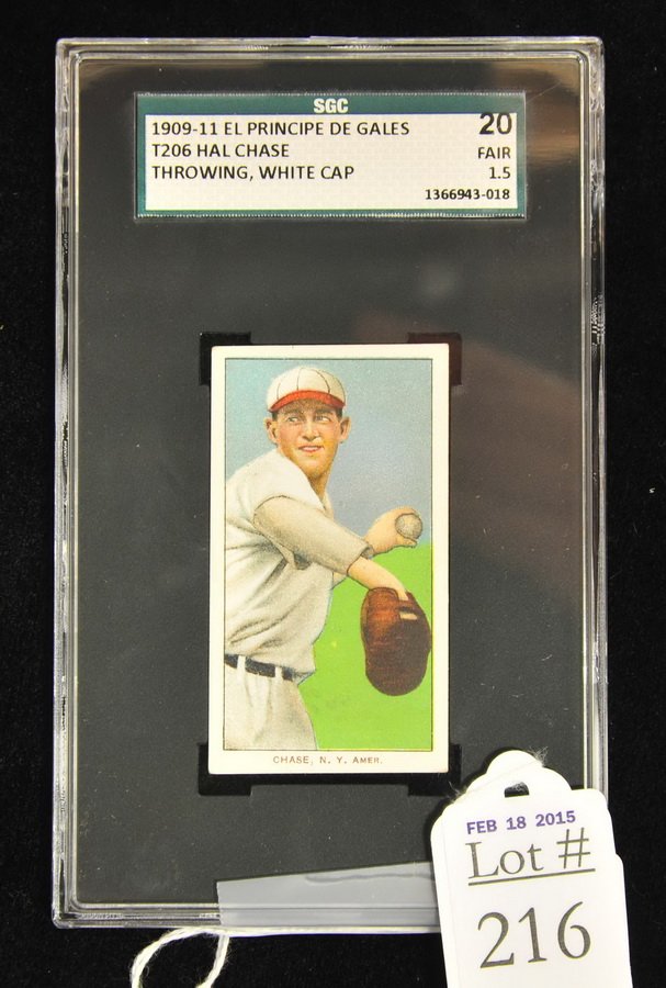 1909-11 T206 Hal Chase Throwing White Cap: EPDG Back SGC graded 20 Fair 1.5