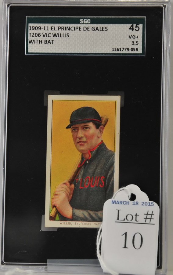 1909-11 T206 Vic Willis with Bat: EPDG Back SGC Graded 45 VG+3.5