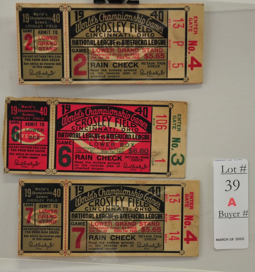 3 1940 World Series Tickets: 3 1940 World Series Tickets