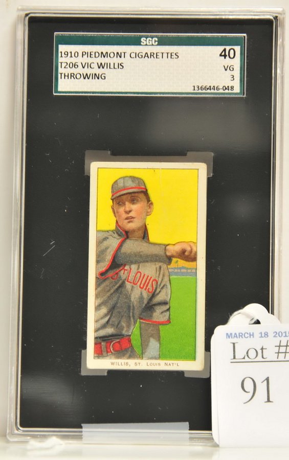 1910 T206 Vic Willis Throwing: Piedmont Back SGC Graded 40 VG 3