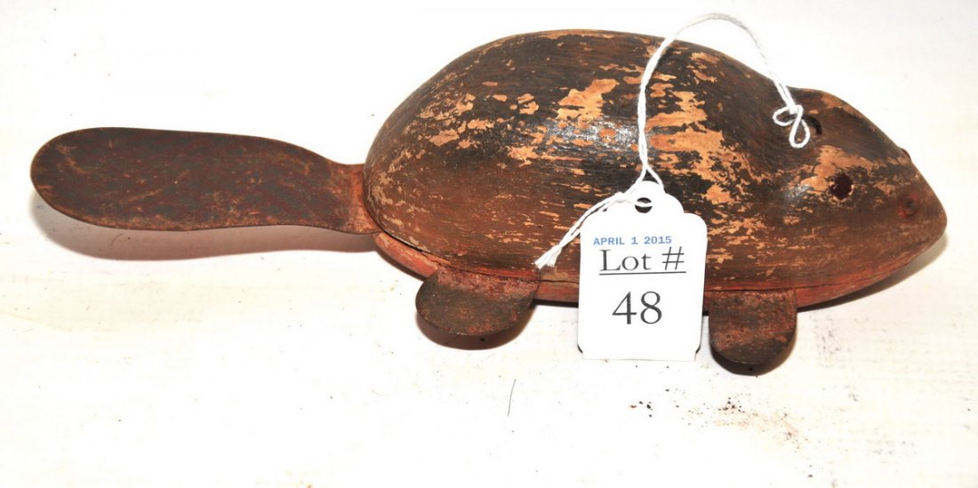 Antique Carved Beaver Fish Decoy: Unknown Carver 8 1/2" Excellent old paint, Found in old Vermont home from a wonderful fish decoy collection.