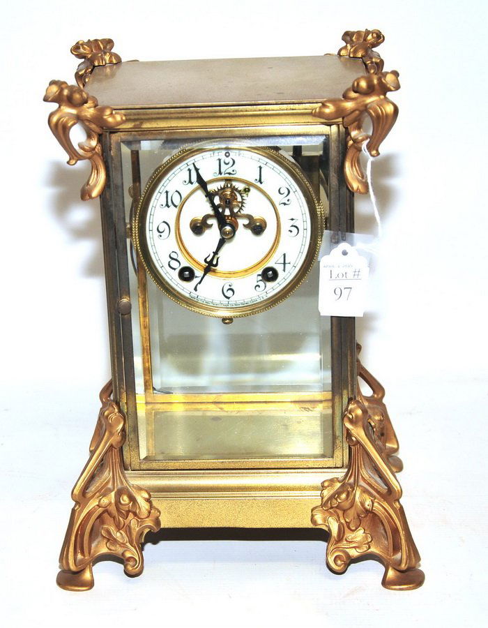 New Haven Clock: Ornate Bronze Crystal Regulator Clock w/ Porcelain Dial and Beveled Glass 13"H X 9"W X 7.5D