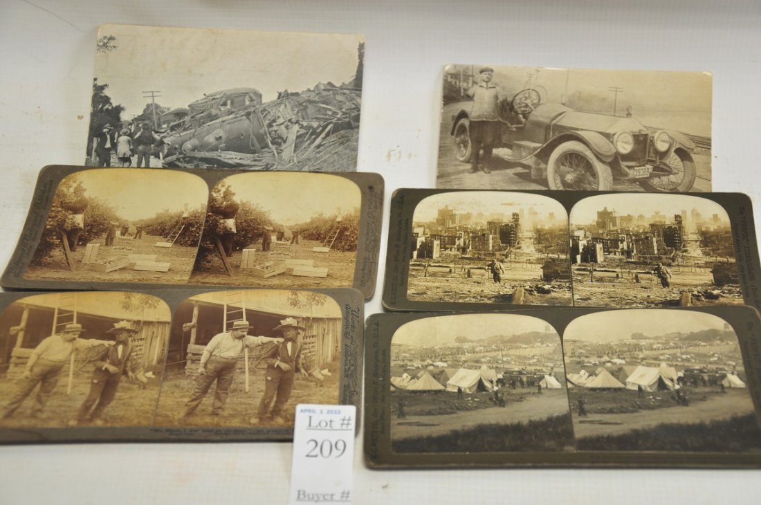 Collection of stereo view and postcards: Depicting the San Fransisco Quake, Train crashes and more