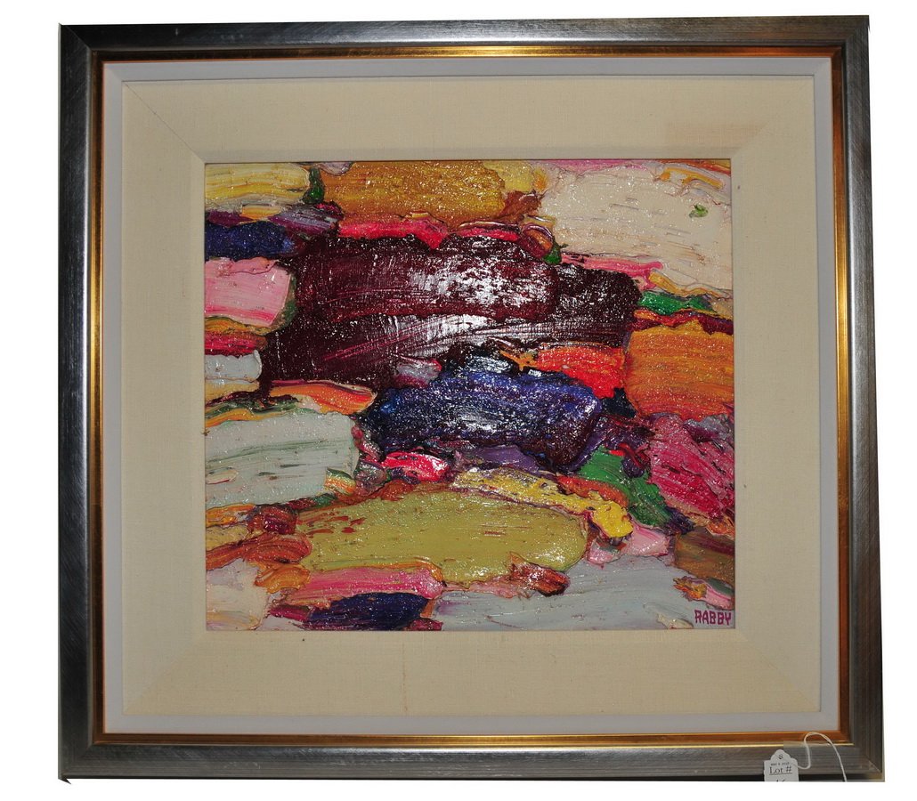 Acrylic on Canvas Jewels in the moment by Rabby: Jim Rabby Listed artist Texas and New Mexico 20th Century measures 18x18