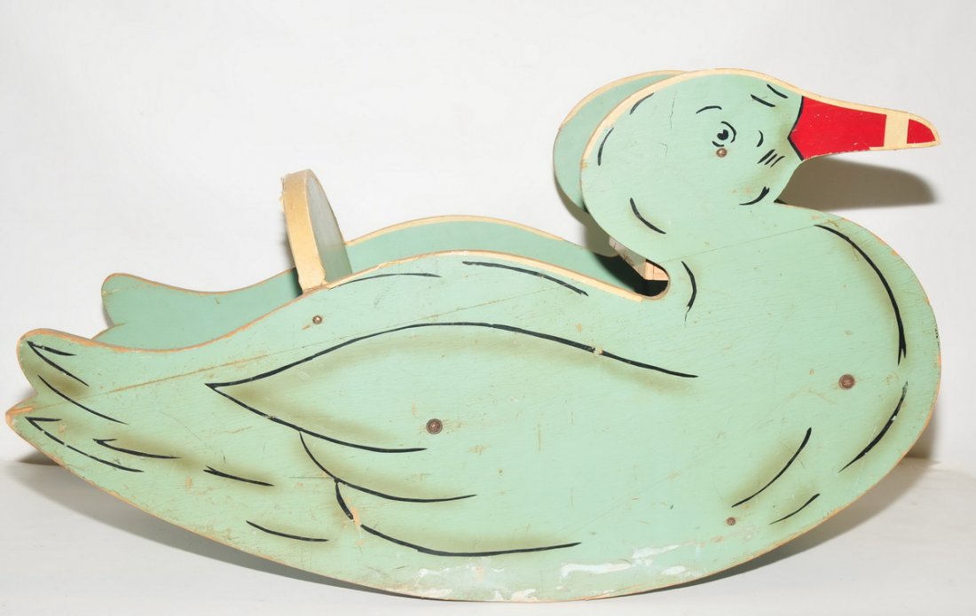 Old Child's Duck Rocker: Circa 1930s Wood Child ' S Duck Rocker Rocking Toy. Retains the old paint and tray.