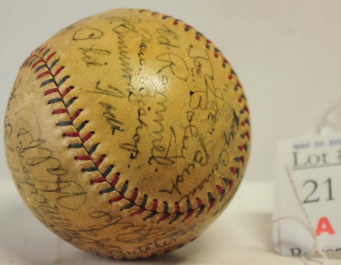 1930's Philadelphia A's Signed Baseball: Signed by Jimmie Foxx, Al Simmons, Lefty Grove, Kid Gleason, Joe Bush, 29 autographs total on Official American League Ball.