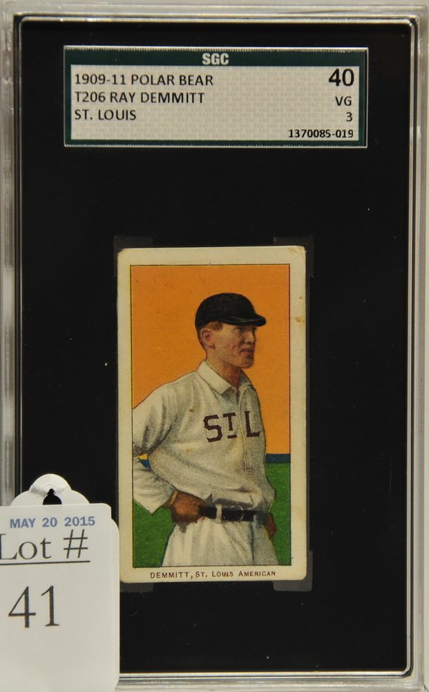 1909-11 Ray Demmitt St. Louis: Polar Bear Back SGC Graded 40 VG 3