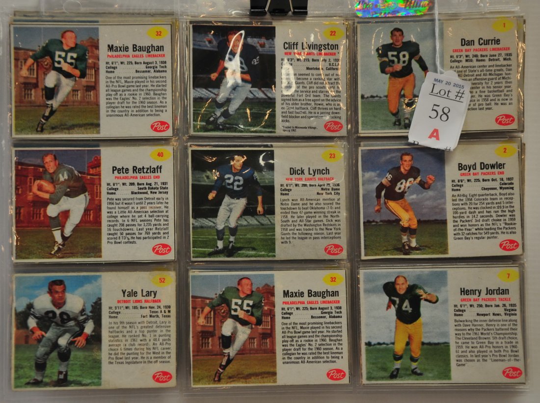 39 1961 Post Cereal Football Cards: 39 1961 Post Cereal Football Cards
