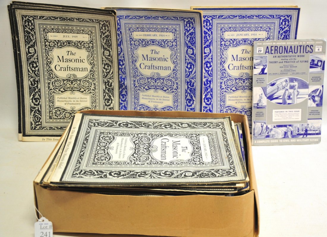 Collection of ephemera: 40 Aeronautics magazines circa 1940's a guide to civil and military flying. 30 Masonic Craftsman magazine c. 1930's.
