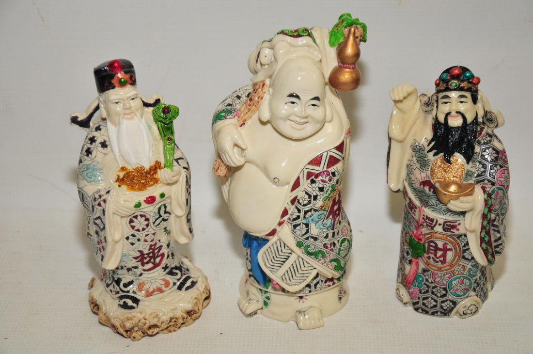3 Asian Statues  8",  8"   and 7" (1 of 2)