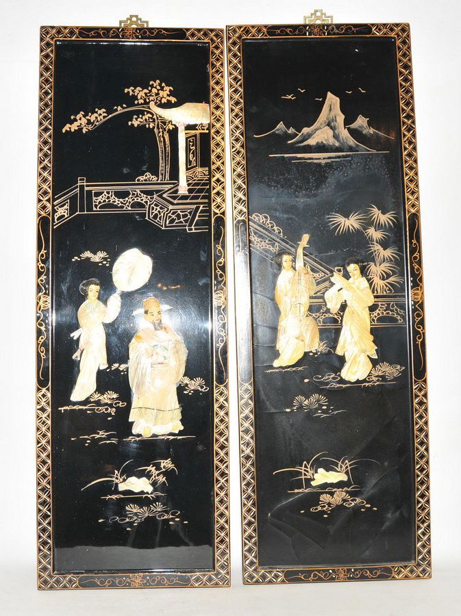 Two Chinese Wood and abalone panels 36x12 (1 of 6)