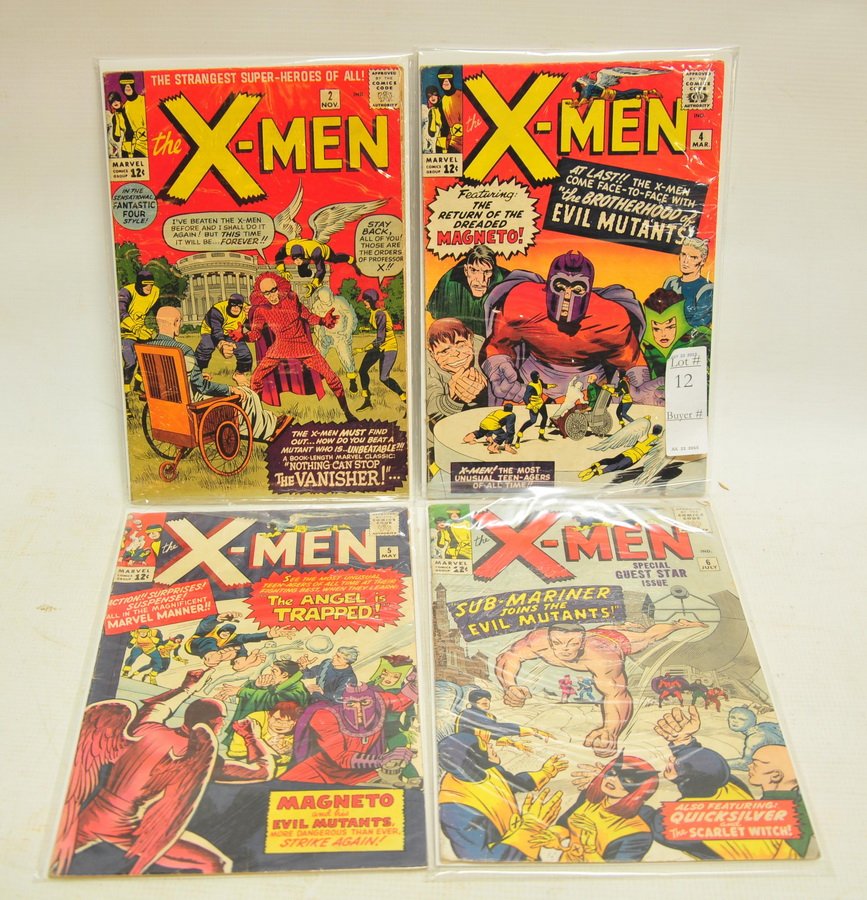 Four Early X-Men Issues of Comics: Including Issue 1 Volume 2 1963, Issue 1 Volume 4 1964, Issue 1 Volume 5 1964 and Issue 1 Volume 6 1964 all are in VG + Condition