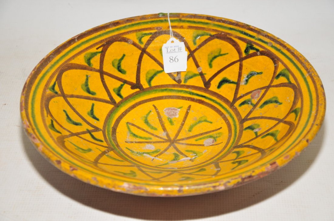 12" Decorated Redware Bowl: 12" Decorated Redware Bowl