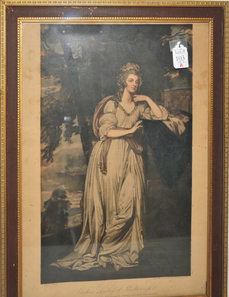 Two misc art piece collection to include:: John J. Audubon Red shouldered Hawk print from the collection of the Northwestern Mutual Life Insurance Company 18" x 15 1/2". "Caroline Duchefs of Marlborough" Published as the Act directs, July 30, 