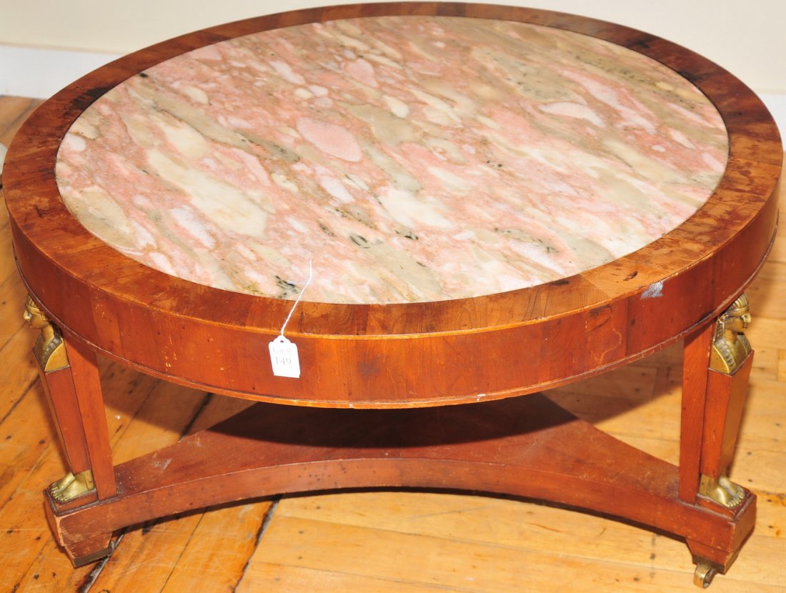 Wooden oval table with pink Italian marble top (1 of 1)