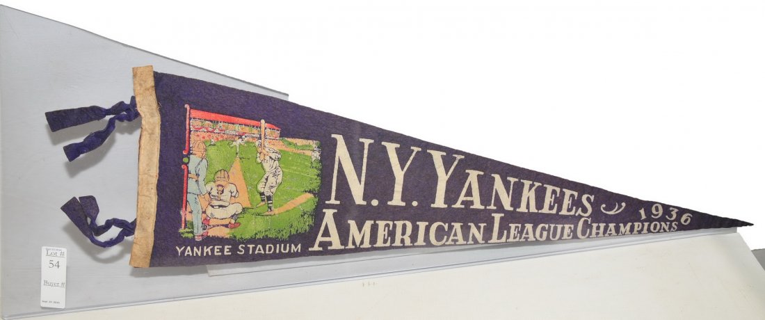 1936 NY Yankees American League Champs Pennant: Rare Pennant