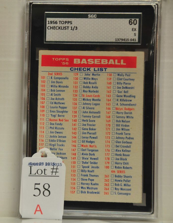 1956 Topps Baseball Checklist #1 (1 of 2)