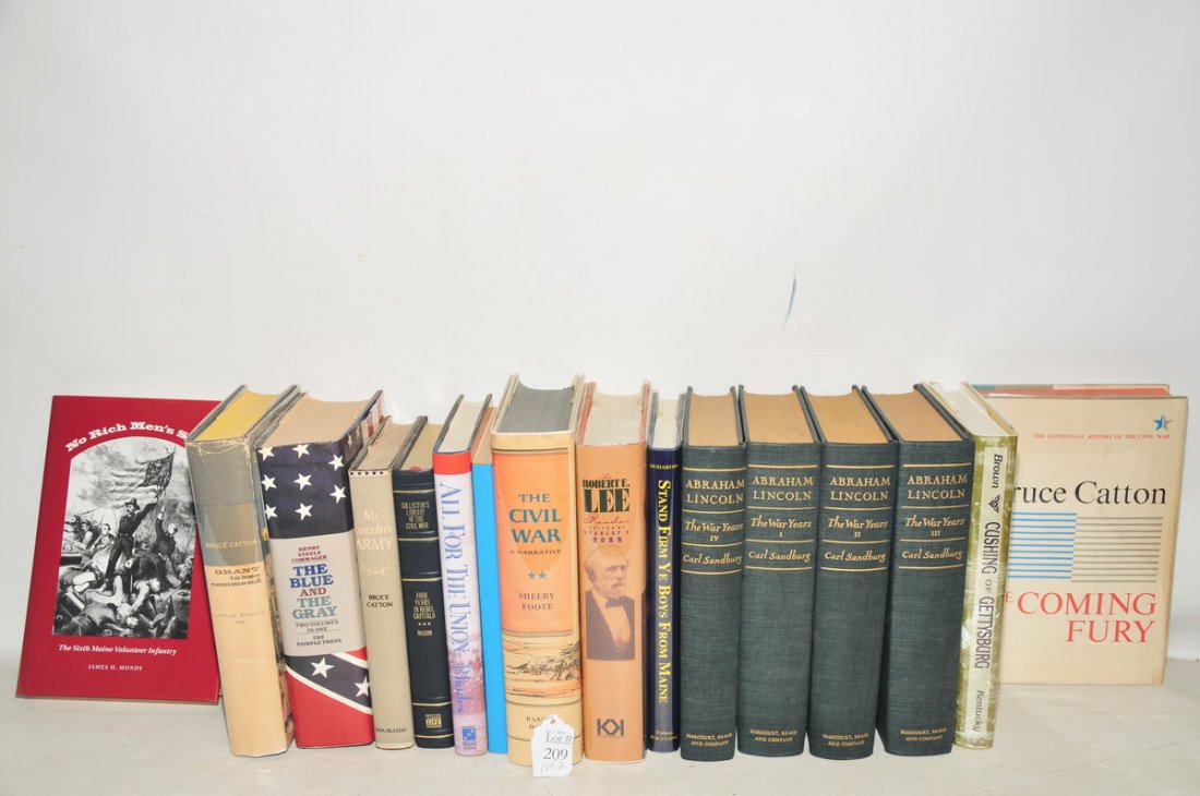 Readers collection of Civil War history books: to include: "No Rich Men's Sons" by Jim Mundy, " the Centennial History of The Civil War" by Bruce Catton, two copies of " The Civil War, a narrative" by Shelby Foote, "Cushing of Gettysburg" by Kent 