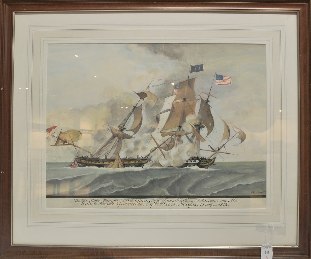 Gouache On paper of Frigate Constitution 1812: By Dan Lailler measures 22x17