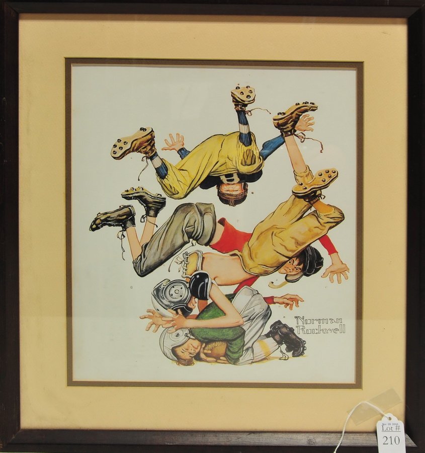 Norman Rockwell Framed Sports Print 13x12: Norman Rockwell Framed Sports Print 13x12