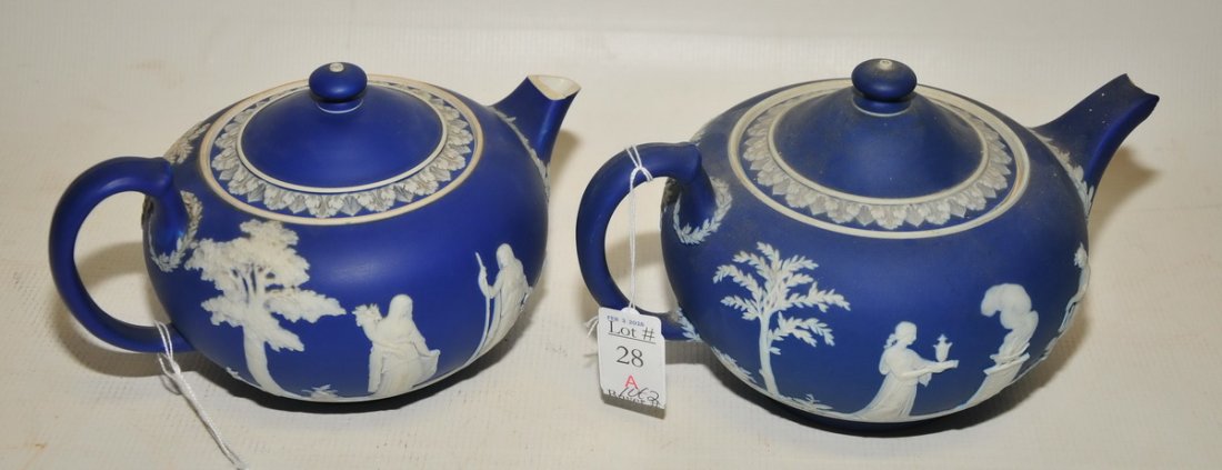 Pair of Wedgwood Jasperware Teapots: One has spout damage