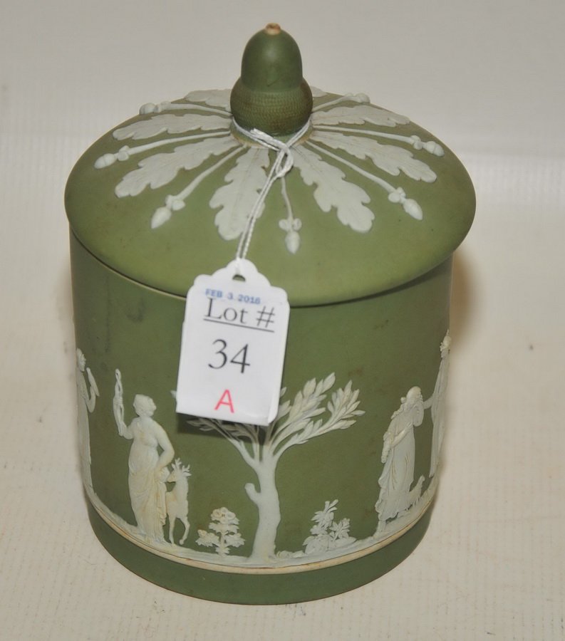 Green Wedgwood Jasperware Covered Jar 6" (1 of 1)